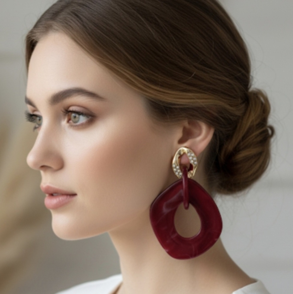 COPY - Acrylic and alloy studded crystal earrings, Durable earrings, dark red m…